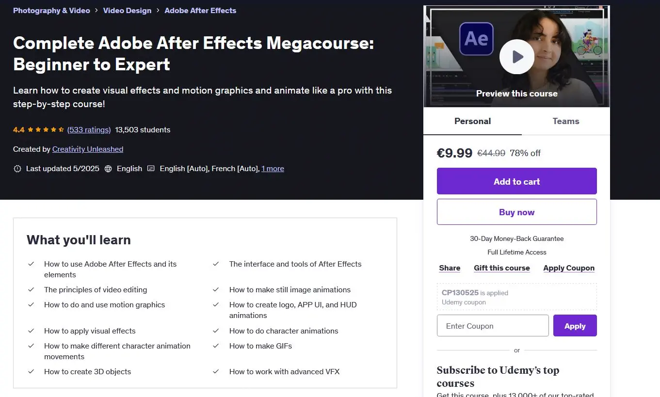 Read more about the article Complete Adobe After Effects Megacourse Review for motion designers